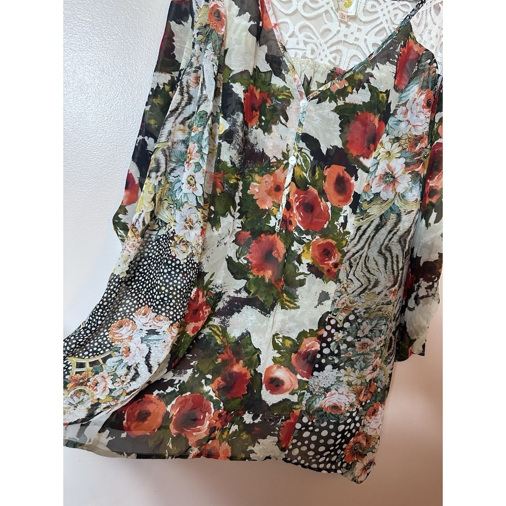 Anthropologie Fig & Flower  Blouse Plus 3X Sheer Floral Patchwork Boho Peasant - Picture 6 of 10